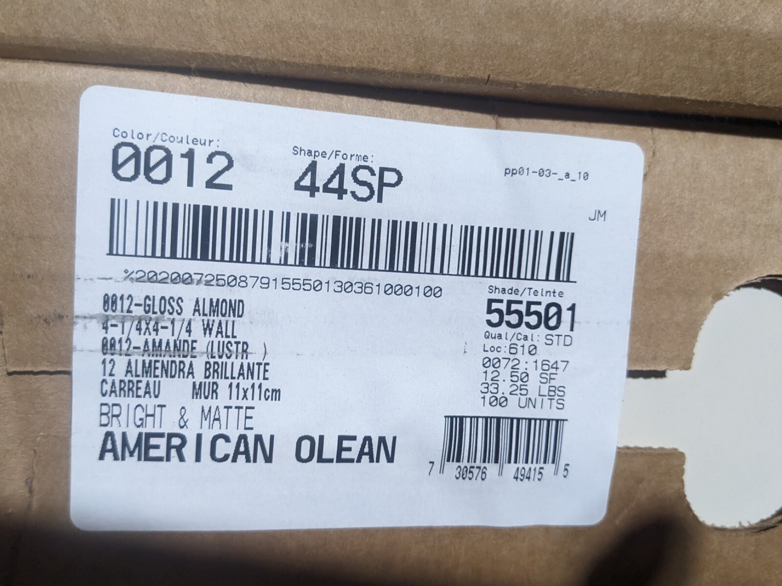 4 pc American Olean Ceramic Wall Tile 4 1/4″ Gloss Almond #12 Square Bright
