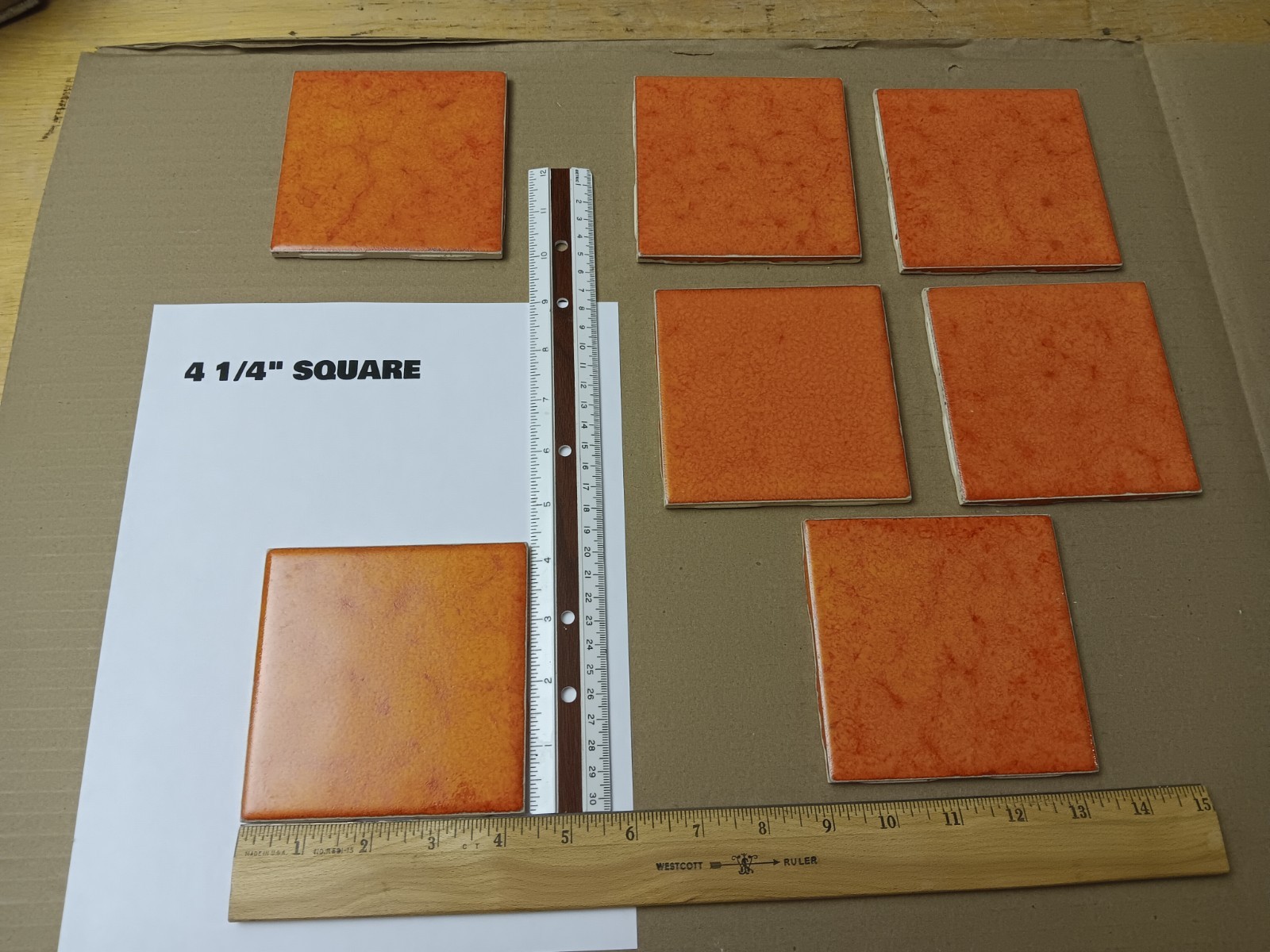 Lot of 12 pcs. IMPERIAL ORANGE VTG Ceramic Tile MCM FORUM 1960’s NEW OLD STOCK
