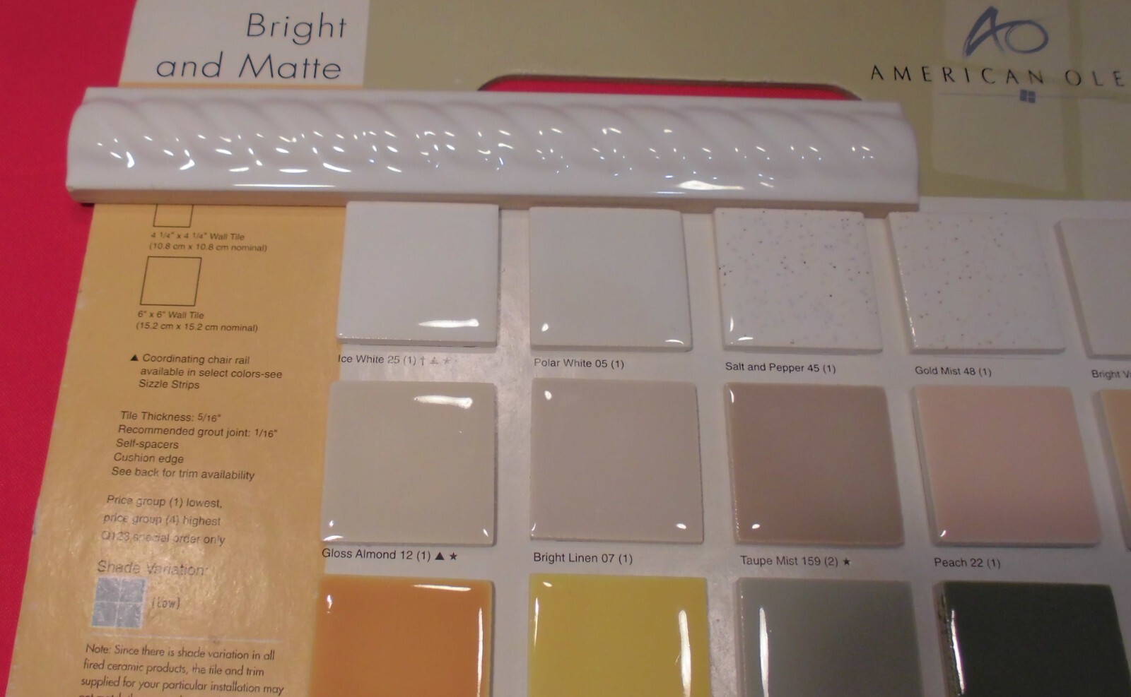 1 pc. Brilliant White: Glossy Ceramic Tile: Liner – Sizzle: 7-7/8″ X 7/8″ Rope