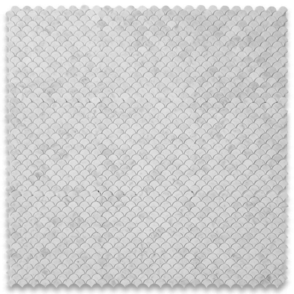 C992XP Carrara White Marble Fish Scale Dragon Scale Fan Mosaic Tile Polished