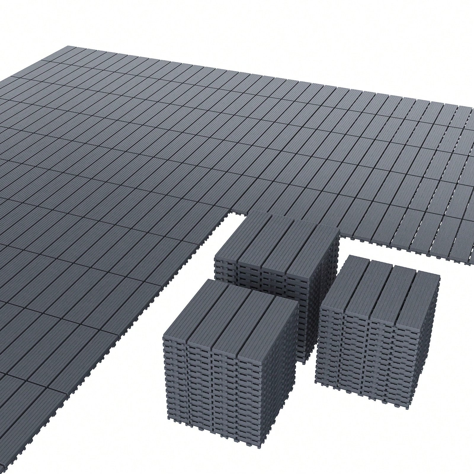 25/50/75PCS Deck Tiles Wood Flooring Interlock For Balcony Patio Outdoor 12″X12″