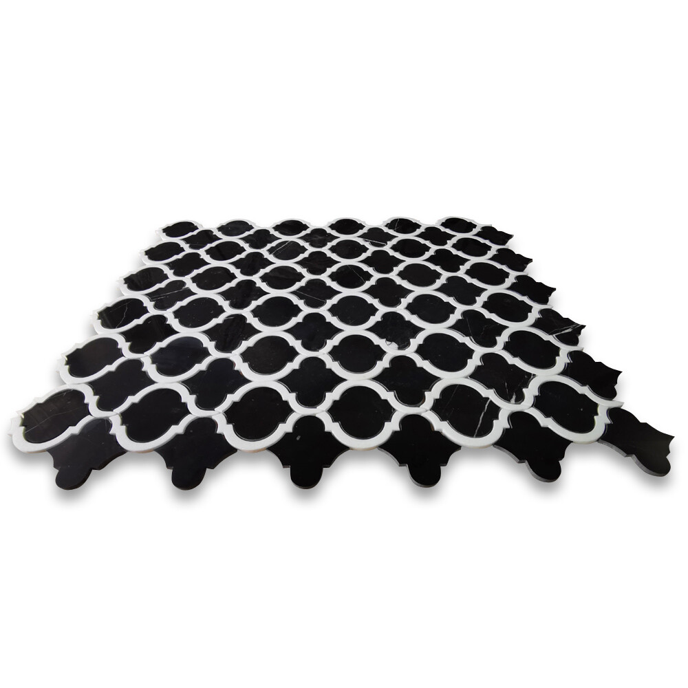 N89AXP Nero Marquina Black Marble Waterjet Arabesque Lantern Tile Polished