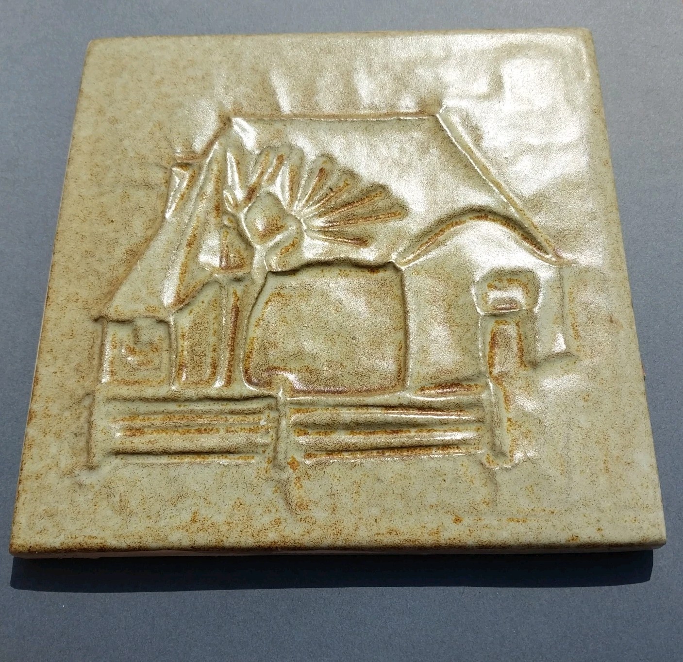 House Silhouette Beige Tile Italian Italy Pastoral 8″ Square 5/8″ Thick Salvaged