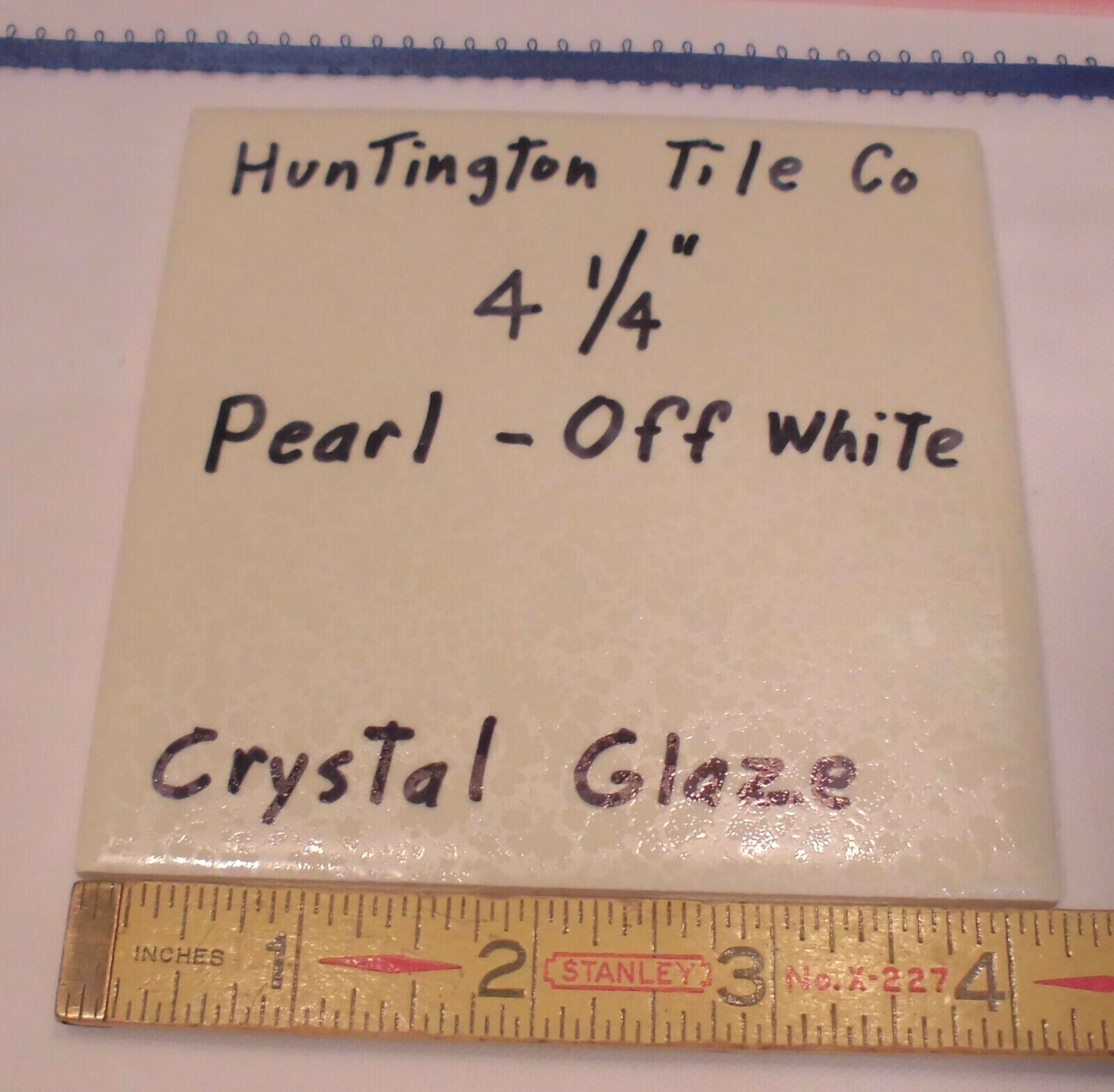 1 pc. *Pearl-Off White* Ceramic Tile 4-1/4″ Crystal Glazed by Huntington Co. NEW