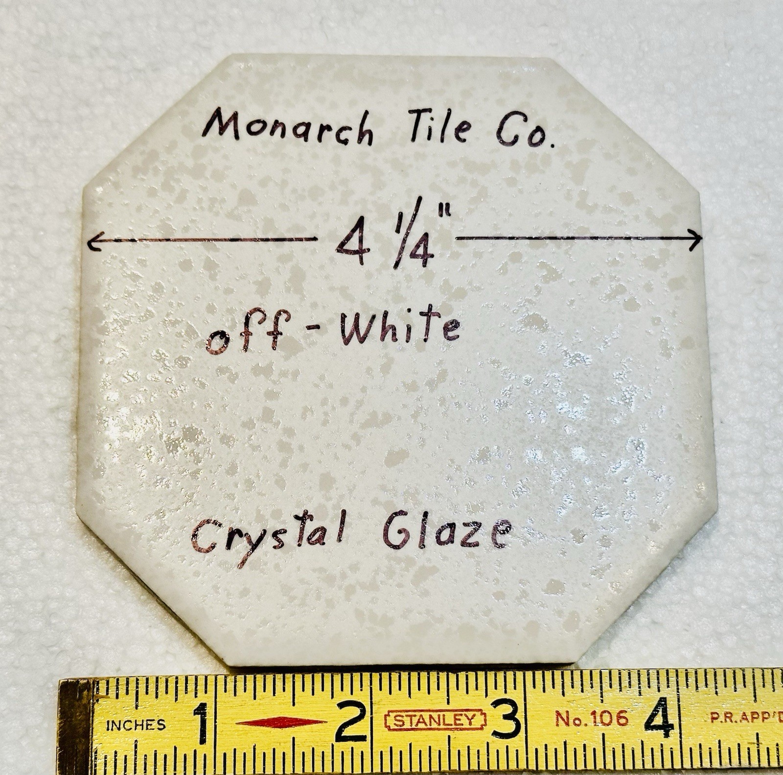 1 pc. Off-White Octagon Ceramic Tile: 4-1/4″ Crystal Glazed by Monarch Co. NEW