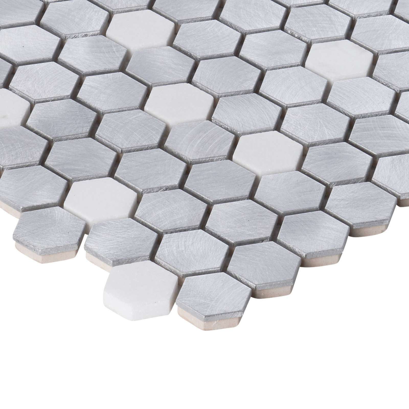 White Marble Aluminum Metal 1″ Hexagon Mosaic Tile Kitchen Backsplash Wall Tiles