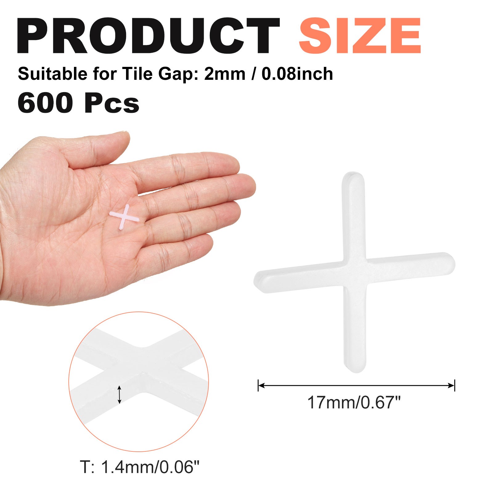 600Set 1/12″ 2 mm Tile Spacers Cross Plastic Spacers White