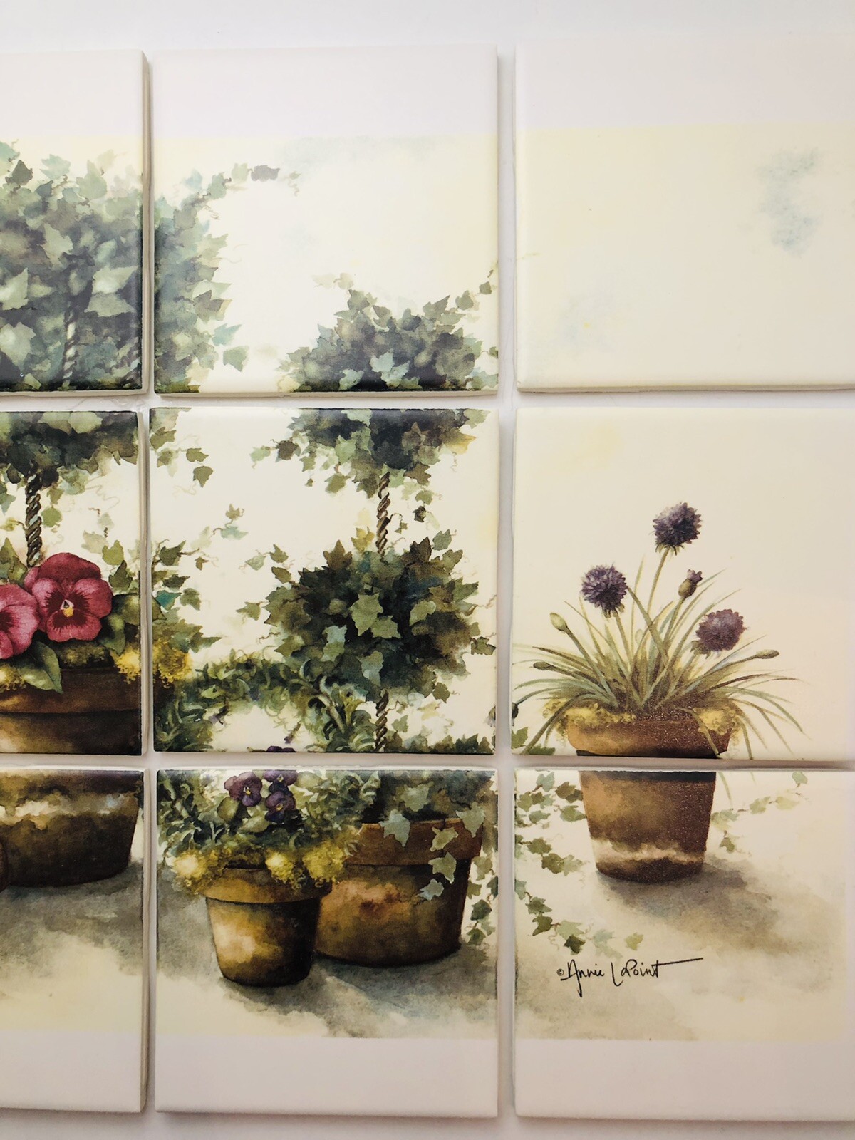 TOPIARY 12 PC BACKSPLASH OR Floral MURAL Country Garden Ivy 13 1/4 X 17 5/8″