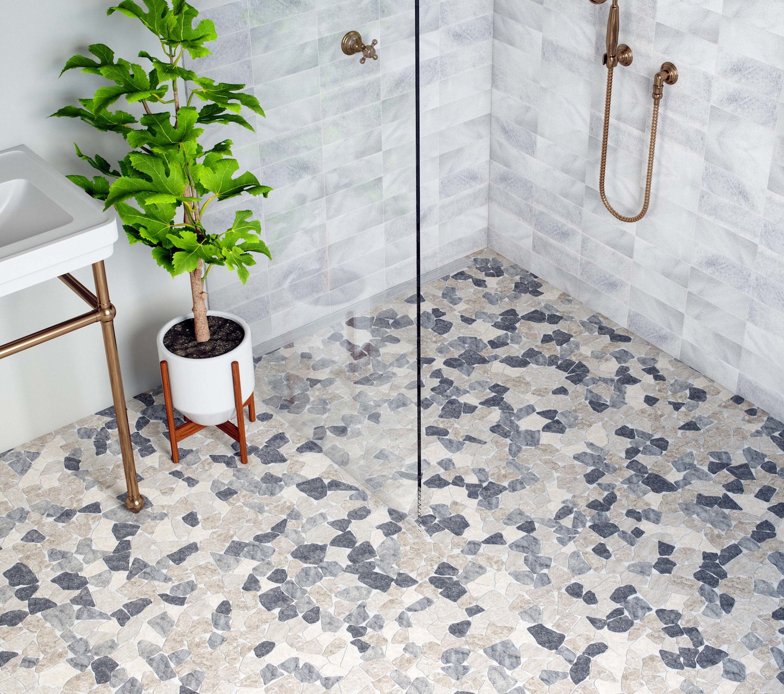Cruz Bay Studio XR3 Fit Mosaic – 11″ x 11″ Pebble and Rock Floor – Grey Blend