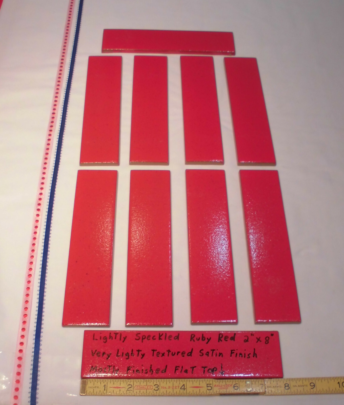 10 pcs. Ceramic Border Tiles *Liner/Sizzle *Ruby Red* 2″ X 8″ New, Satin, USA