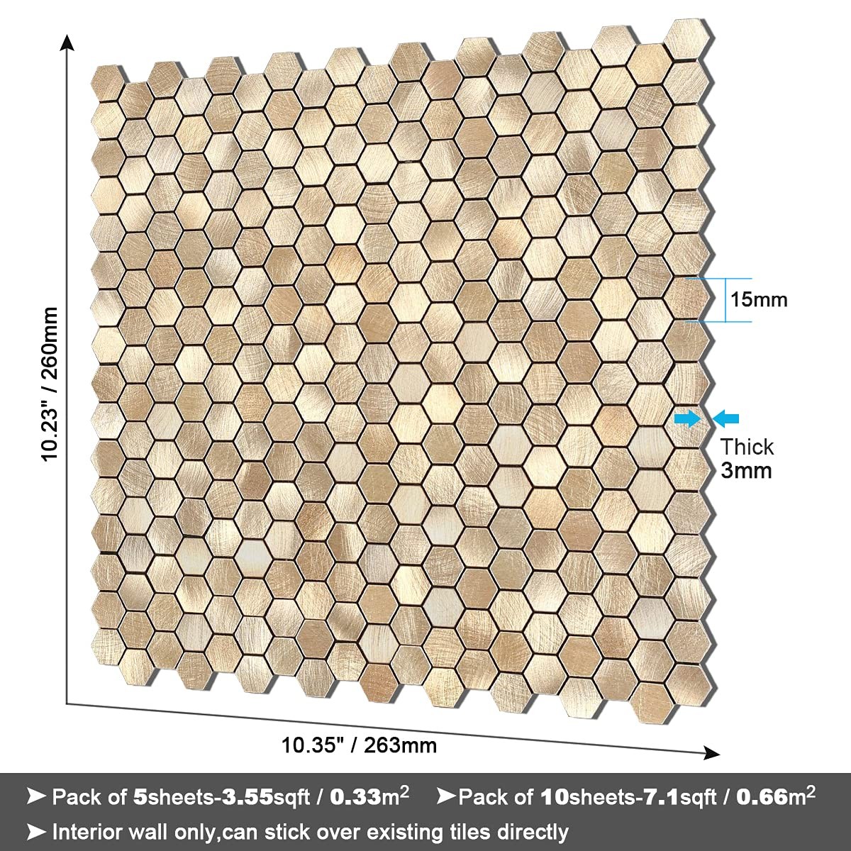 Peel and Stick Backsplash Kitchen Mosaic Tiles Penny Hexagon Small Metal Stic…