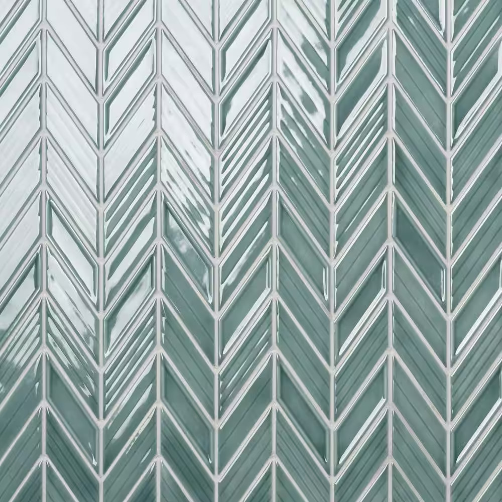 Medley Chevron Marine Blue 11.22 In. X 11.81 In. Glossy Ceramic Mosaic Wall Tile