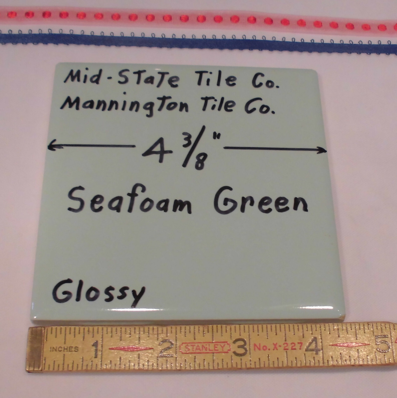1 pc. Vintage *Seafoam Green* Ceramic Tile 4-3/8 by M.C.T. by Mid-State Co. NOS
