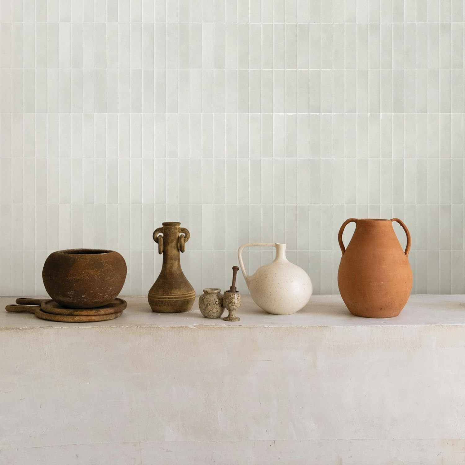 Smart Tiles Peel and Stick Backsplash, Stacked White & Grey, 11.43″X9″ | Pack