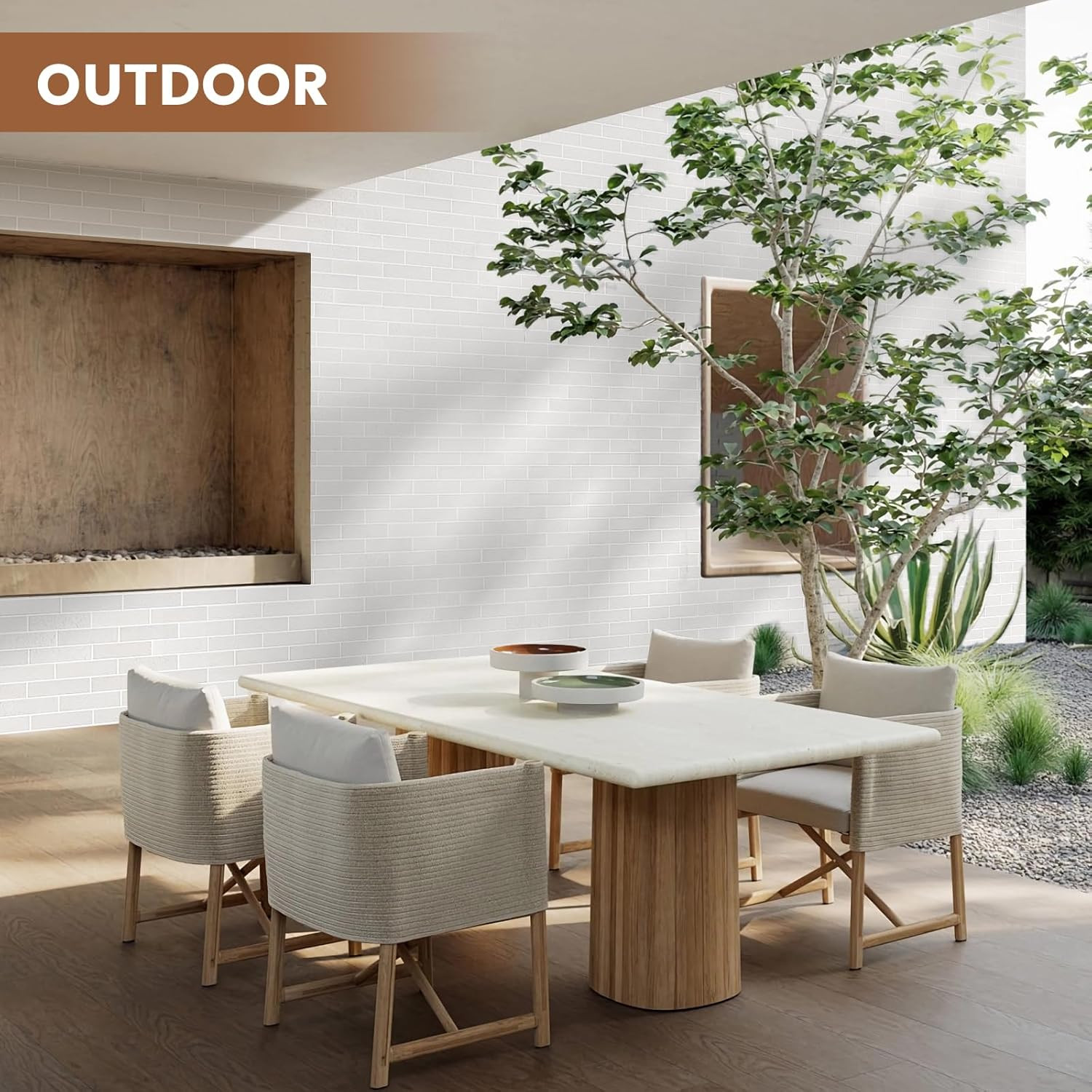 Faux Thin Brick 3D Wall Tiles, 4 Pcs, Eco-White, Lightweight for Indoor/Outdoor