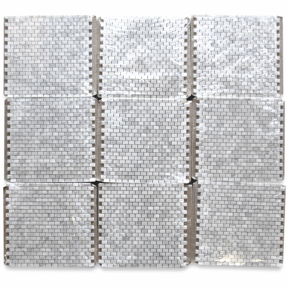 C60XP Carrara Marble Mini Brick Subway Mosaic Tile Polished Venato Carrera