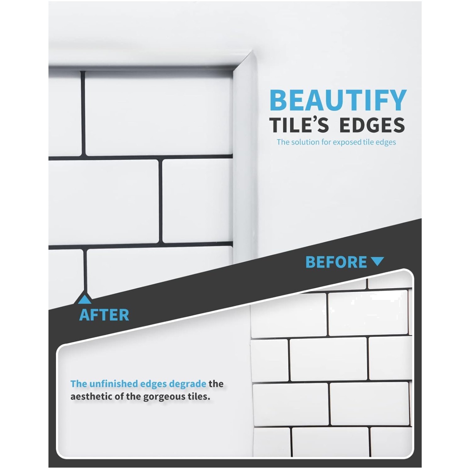 Peel and Stick Trim for Backsplash Tile – White