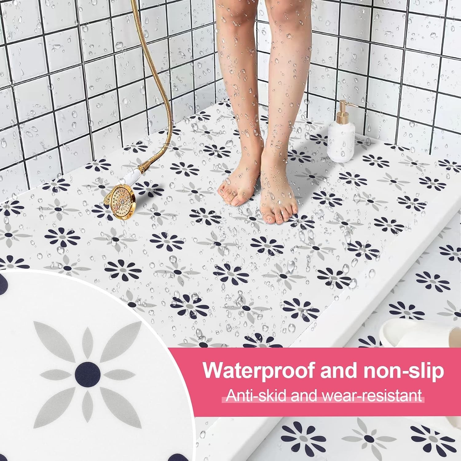 DIY Waterproof Peel & Stick Floor Stickers – Floral Art Deco, 10 Pack 8×8 Inches