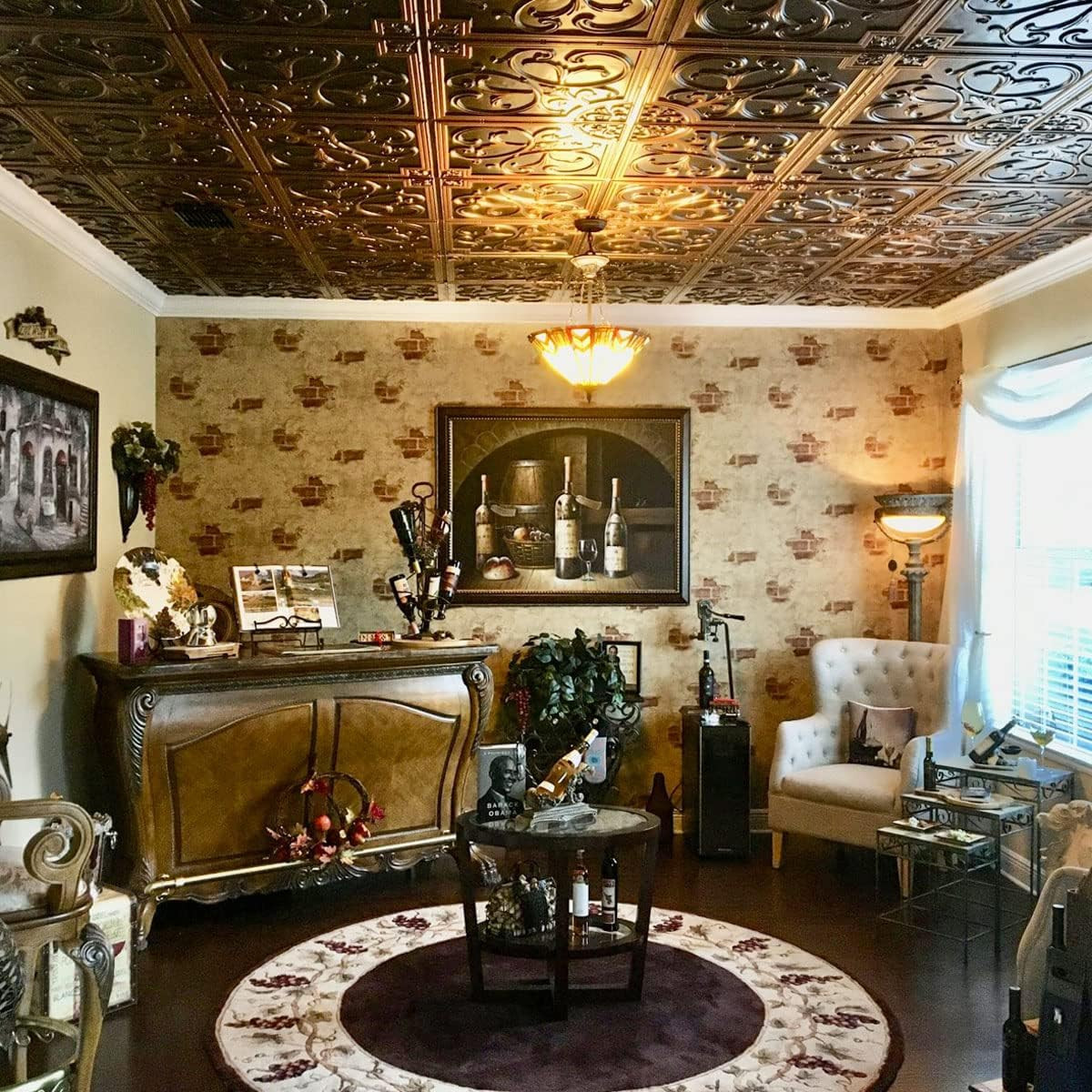 Antique Silver Lilies & Swirls PVC Ceiling Tile 2′ x 2′ (Covers 40 Sq.Ft)