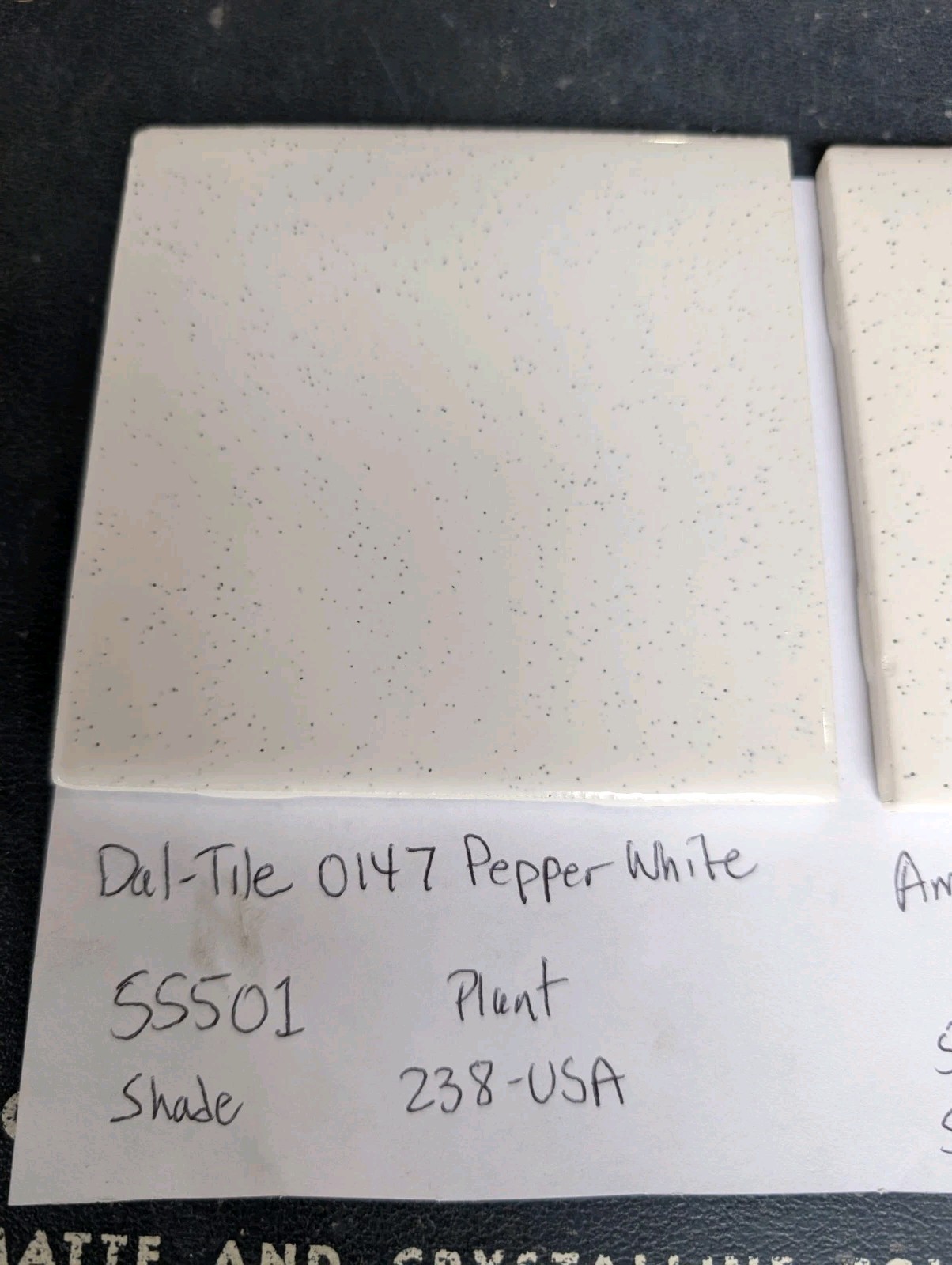 4 pcs Daltile 4 1/4″ Ceramic Tile Pepper White #0147 Black Speckled Glossy 4-1/4