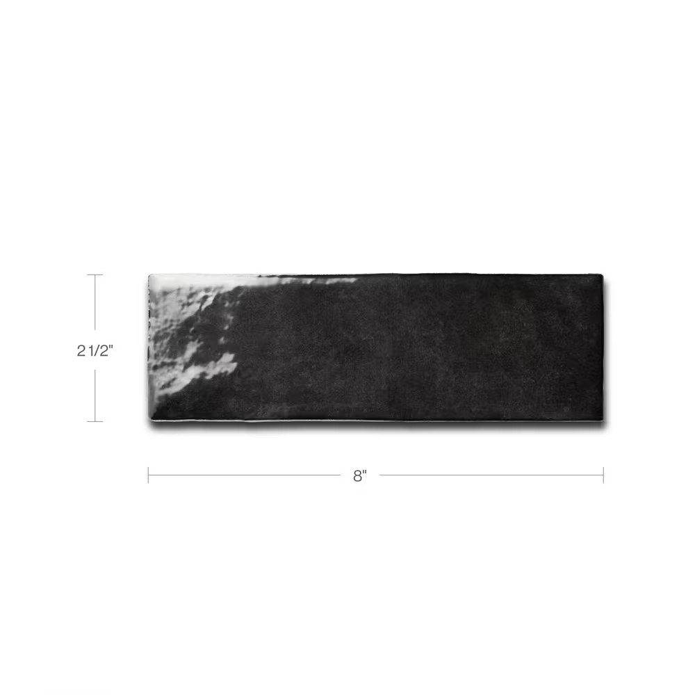 Cloe Subway Glossy Black 2.5 In. X 8 In. Handmade-Look Ceramic Wall Tile (10.64