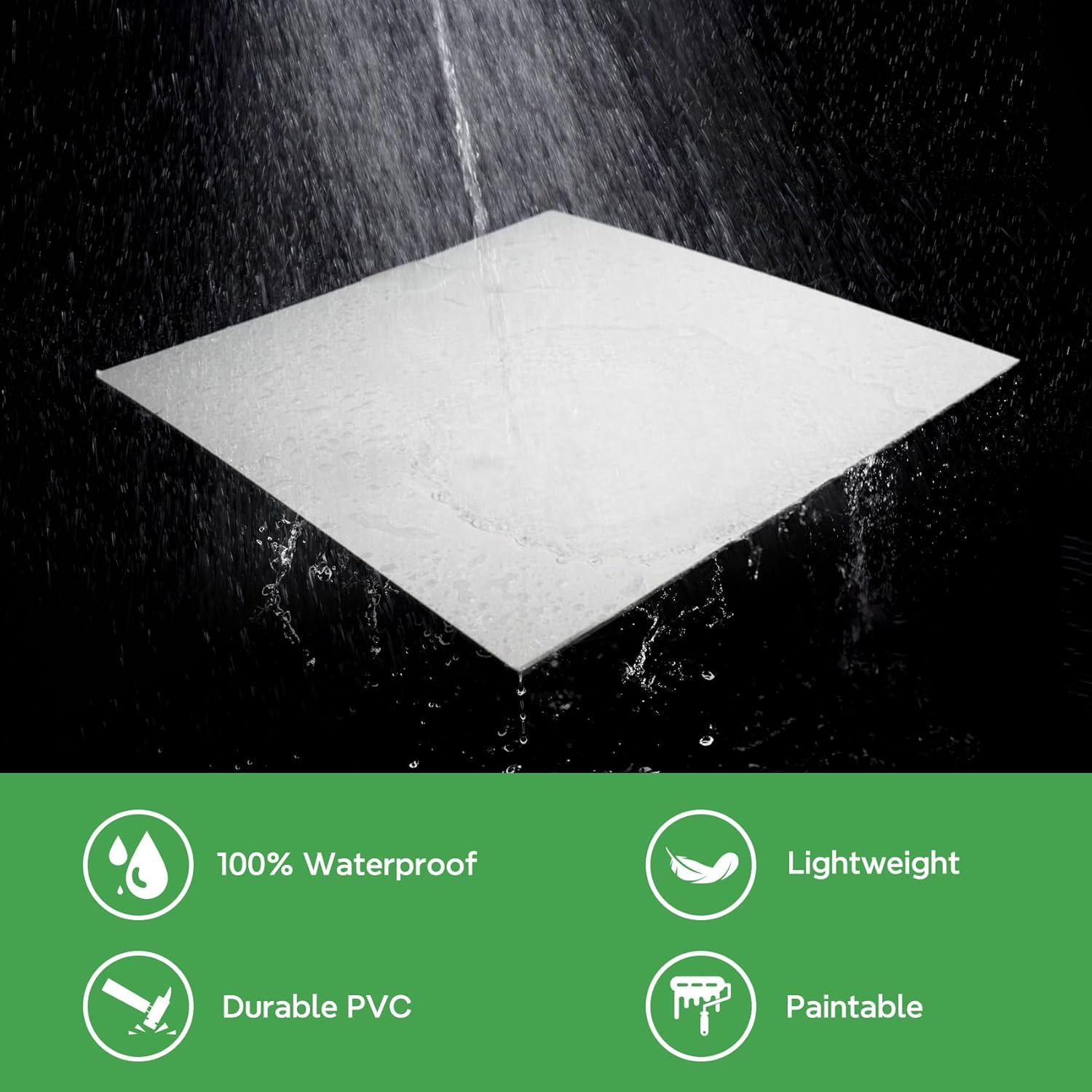 PVC Drop Ceiling Tiles 2′ x 4′, Waterproof, Fire-Rated, Pack of 10