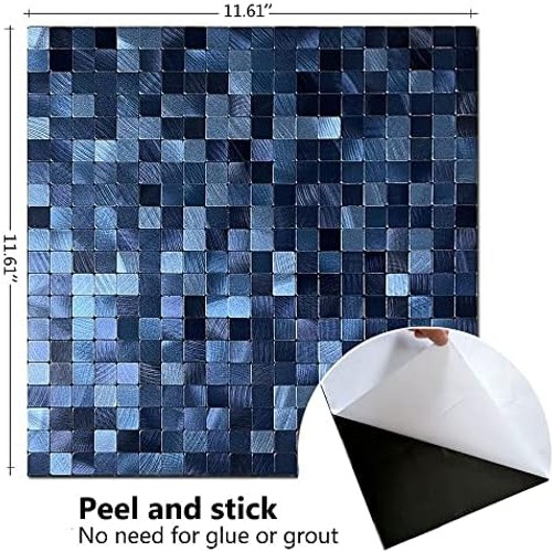 XUANINY 5-Sheet Peel and Stick Backsplash Tiles Dark Blue Surface Aluminum Mo…