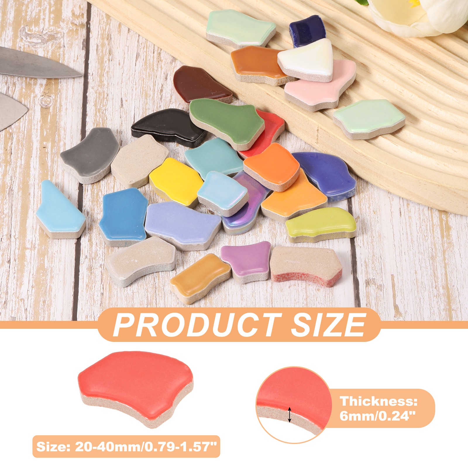500g/1.1LB Irregular Ceramics Mosaic Tiles, 0.79″-1.57″ Mosaic Tile, Red