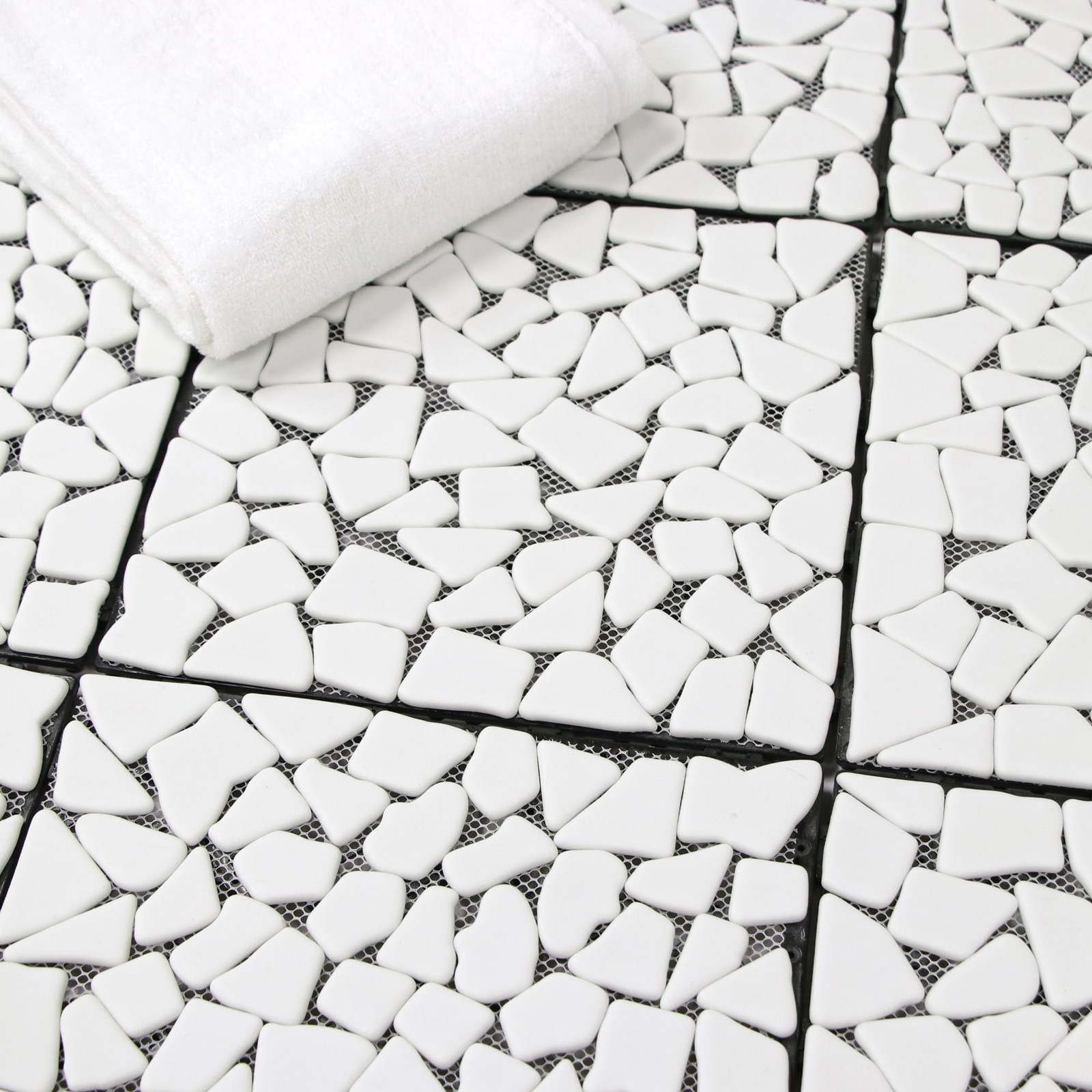 4PCS Natural Pebble Interlocking Deck Tiles, 12″ x 12″ Recycled Glass Marble …