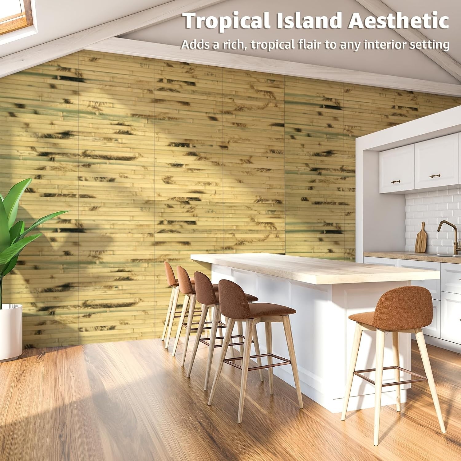 Natural Bamboo Wall Panel for Interior Wall Decor, Renewable Pole Wrap Wainsc…