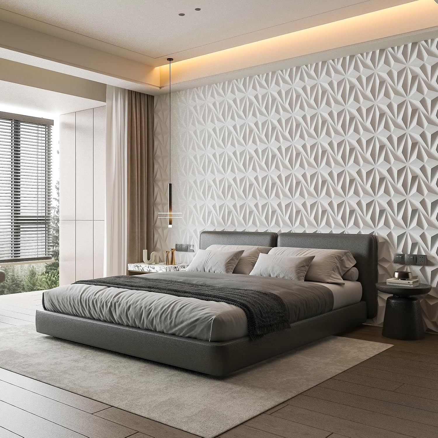 3D Wall Panel Diamond Textured Interior Accent Panels Peel Stick 12×12 White 50x