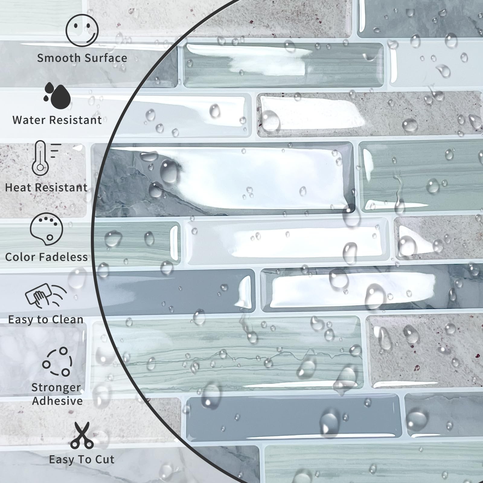 10 Sheet Peel and Stick Backsplash Tiles, 12 X 12 Inch Sage Green Self Adhesive