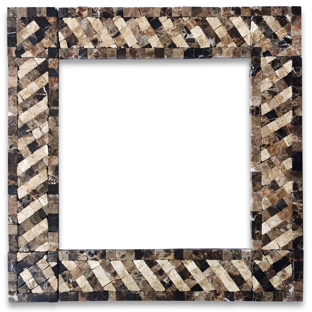B0089P Marble Mosaic Border Listello Tile Renaissance Emperador 2×7.7 Polish