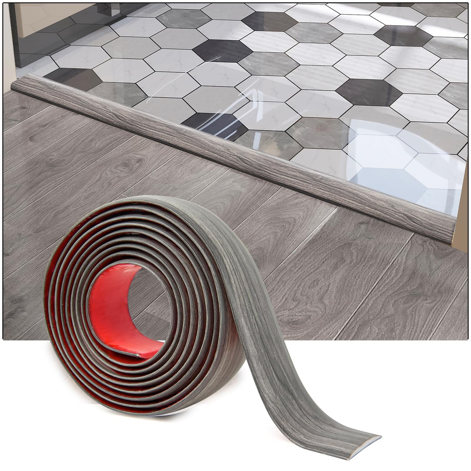 Self Adhesive Floor Strip, 4ft, Laminate Tile Gap Transition, Gray