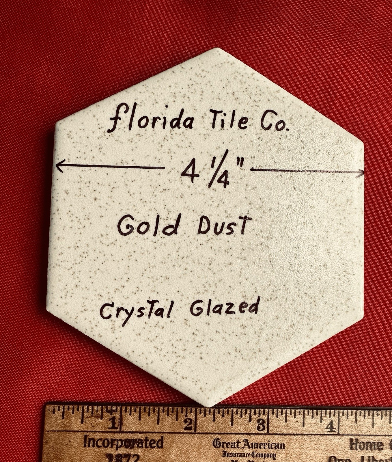 1 pc. 4-1/4″ Gold Dust: Hexagon Crystal Glazed Ceramic Tile by Florida Co. NOS