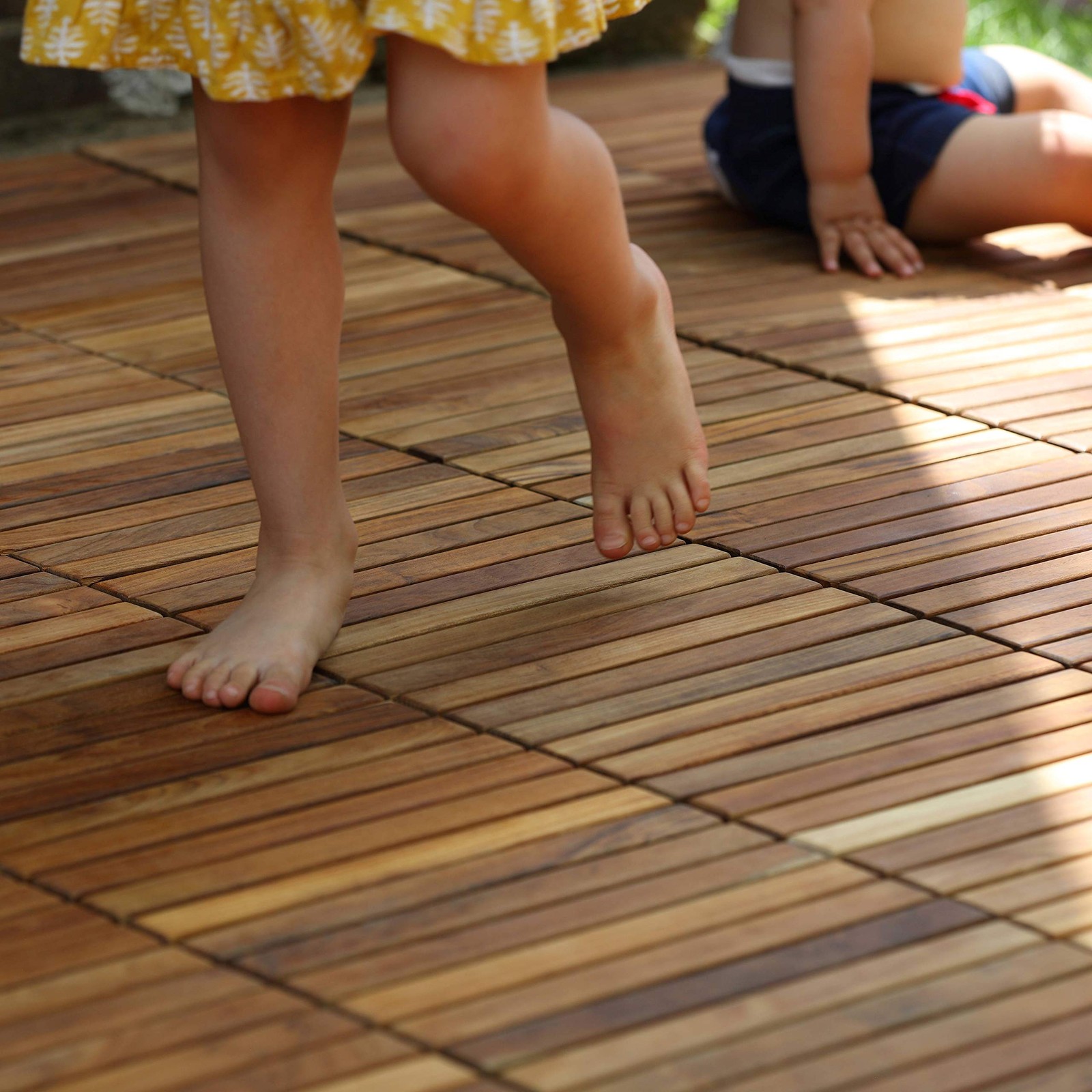 EZ-Floor Interlocking Flooring Tiles in Solid Teak Wood Oiled Finish (Set of …