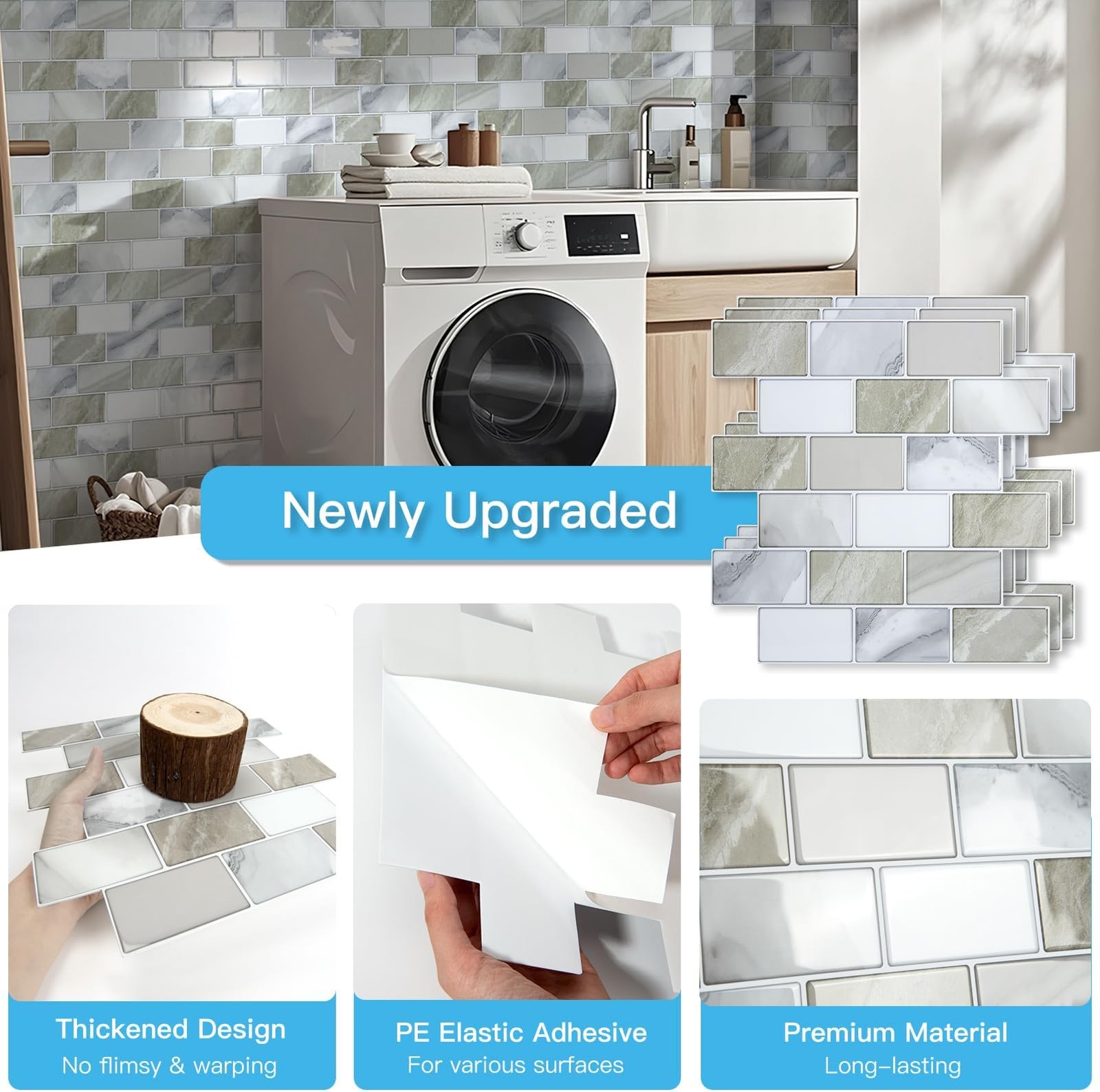 Art3d Peel and Stick Beige & White Wall Tiles – 12″x12″ Thickened Design Back…