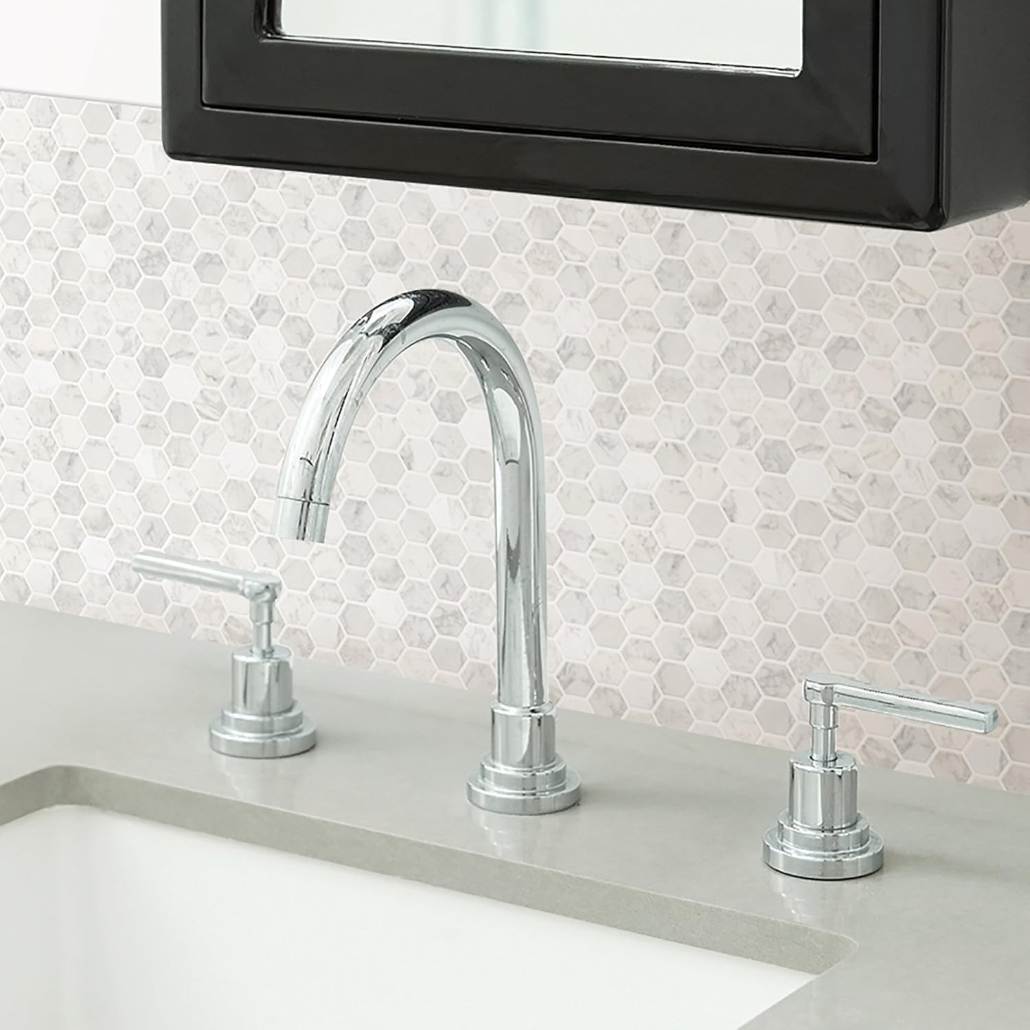 Classic White & Off-White Hexagon Marble Peel and Stick Wall Tiles for Kitchens