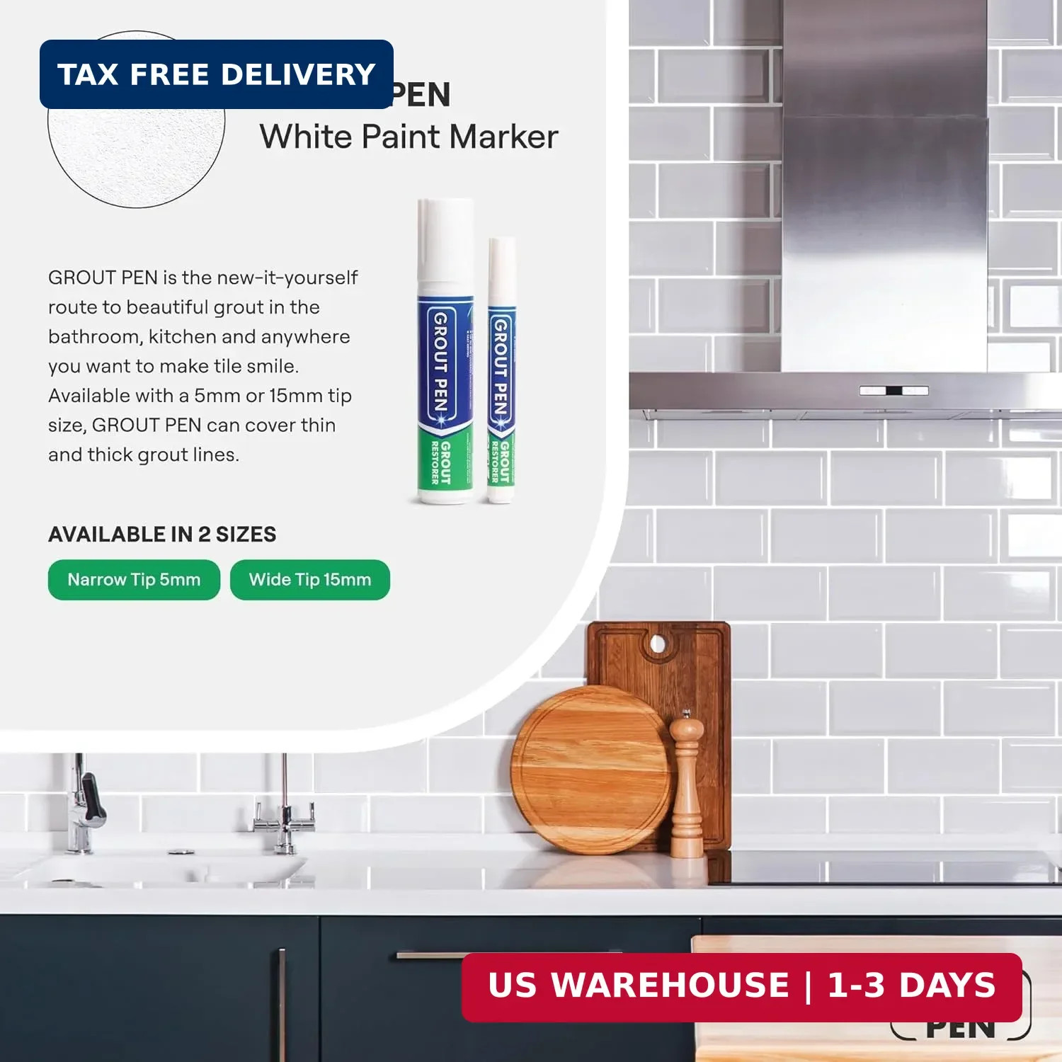 Grout Pen White Tile Grout Paint Marker – Narrow 5mm Tip (7mL) – 3 Pack | Waterp