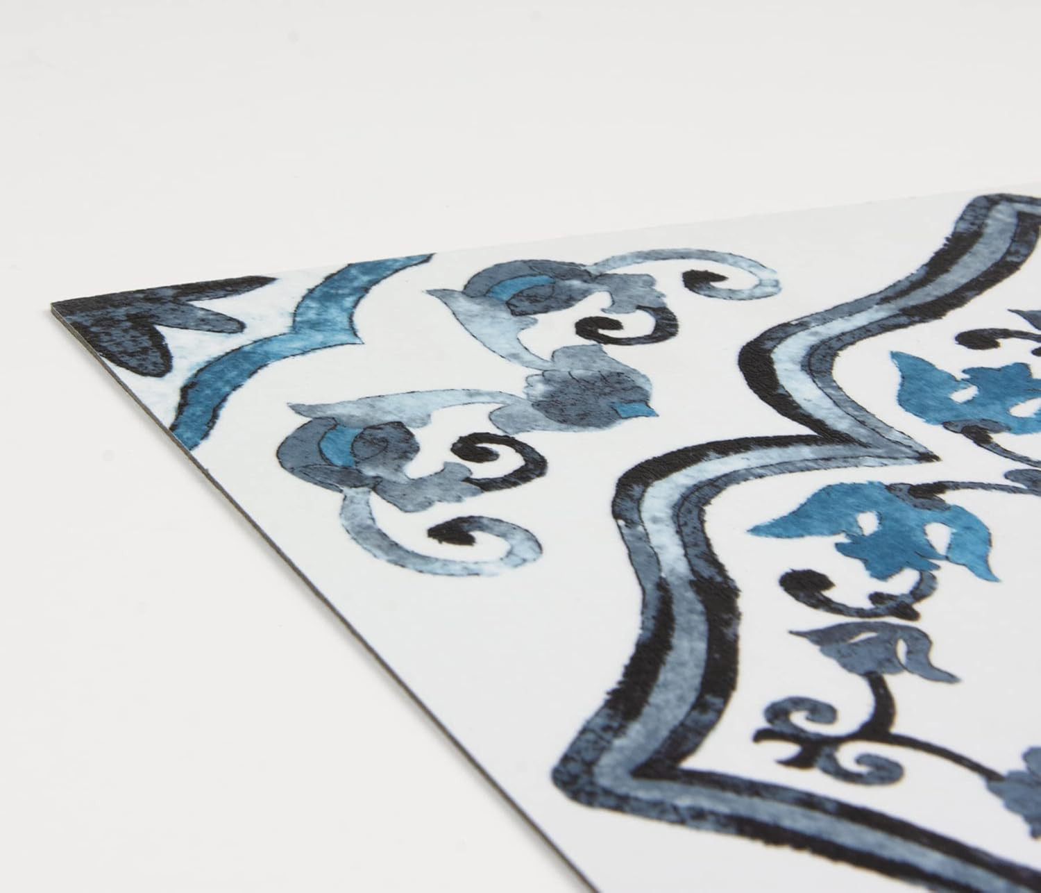 Marrakesh Peel and Stick Floor Tiles, Blue, Floral Vinyl Floor Tiles, Water Resi