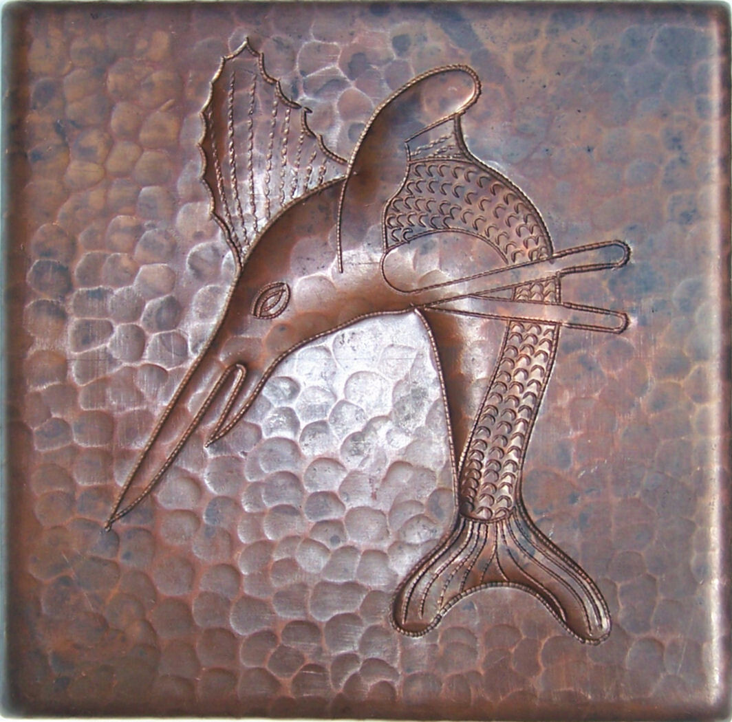 4″x 4″ Sword Fish Hand Hammered Mexican Copper Tile