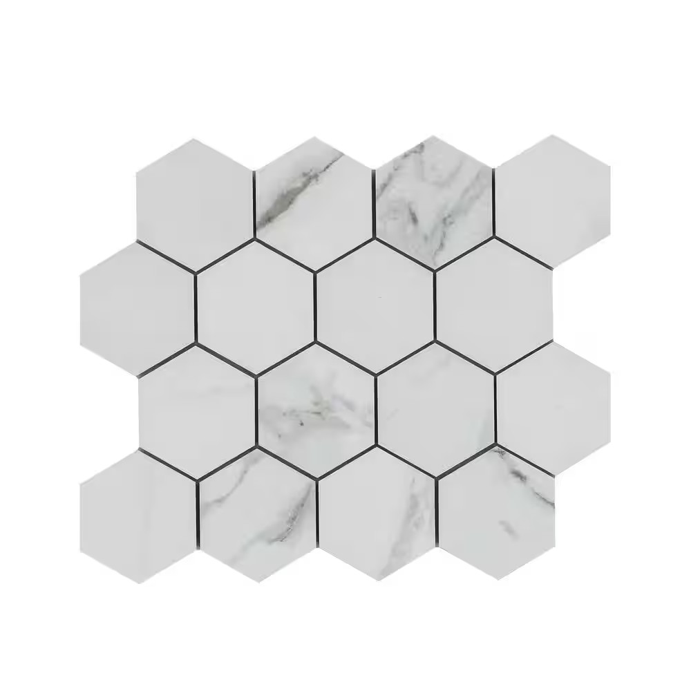 Carrara 12 In. X 12 In. Polished Porcelain Mesh-Mounted Mosaic Floor and Wall Ti