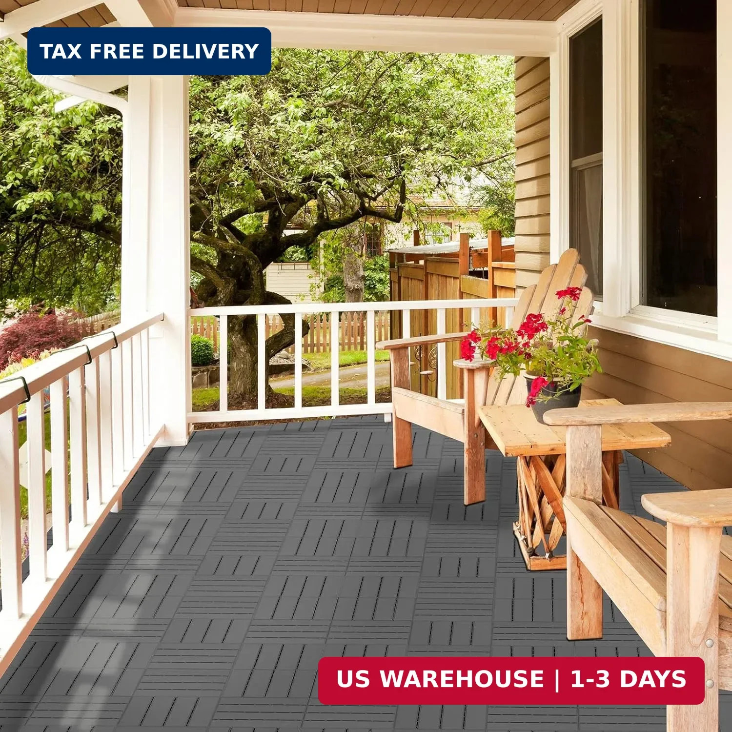 Goovilla Plastic Interlocking Deck Tiles, 9 Pack , 12″x12″ Waterproof Outdoor Fl