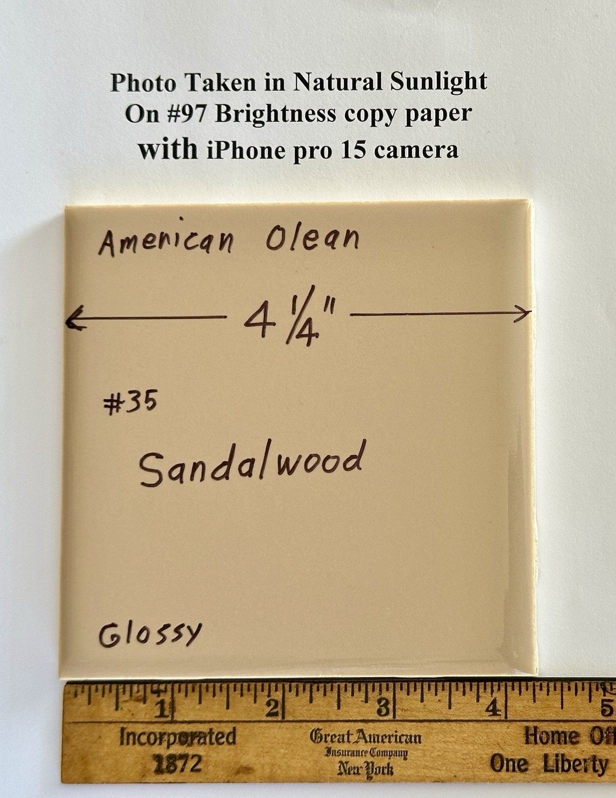 1 pc. Sandalwood by American Olean Co. #35, 4-1/4″ Light Brown, New Old Stock