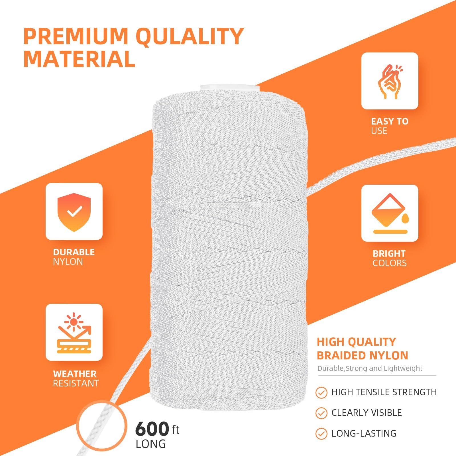 White Mason Line String 600 Feet #18 Braided Nylon Twine String for Masonry J…