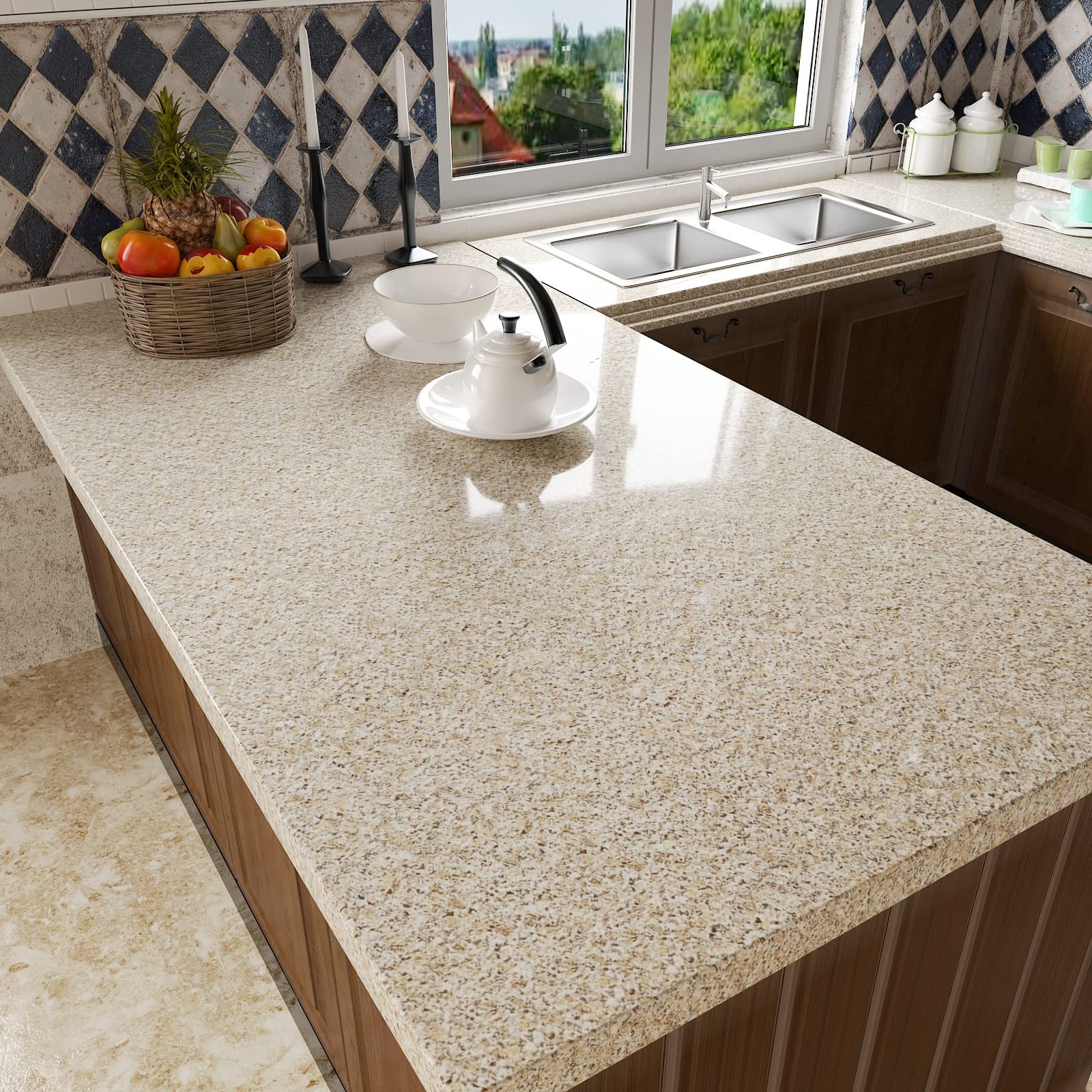 CRE8TIVE Light Brown Granite Contact Paper for Countertops Waterproof Granite…