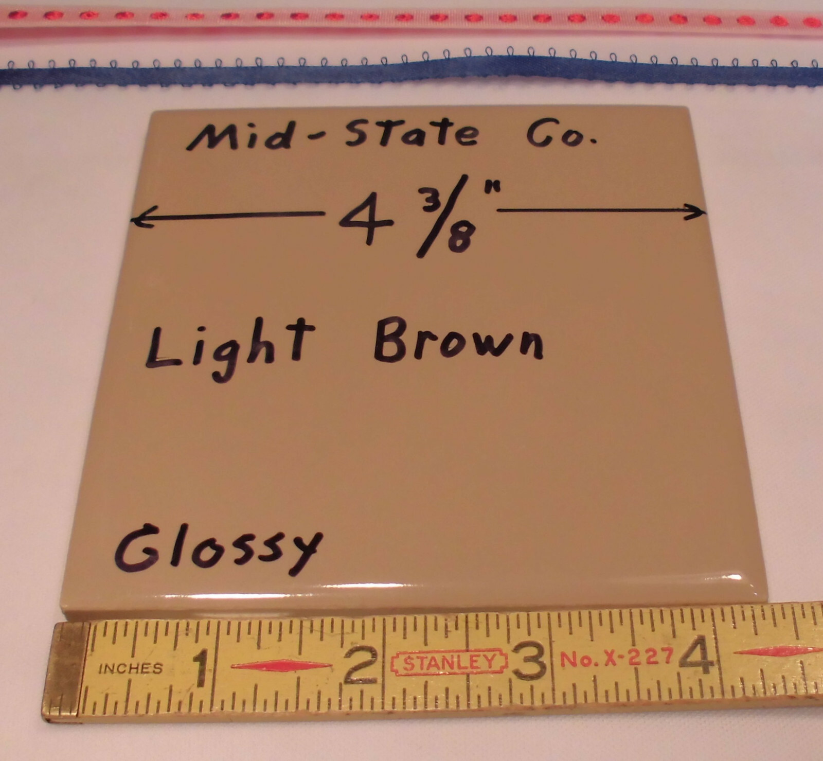 1 pc. *Light Brown* Glossy 4-3/8″ Ceramic Tile by Mid-State Co. made in USA, NOS
