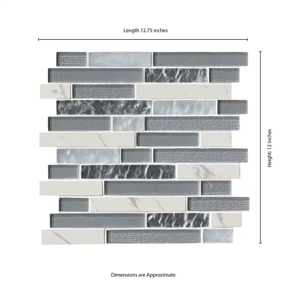 Whistler Ice Interlocking 11.81 In. X 12 In. X 8Mm Glass Mesh-Mounted Mosaic Til