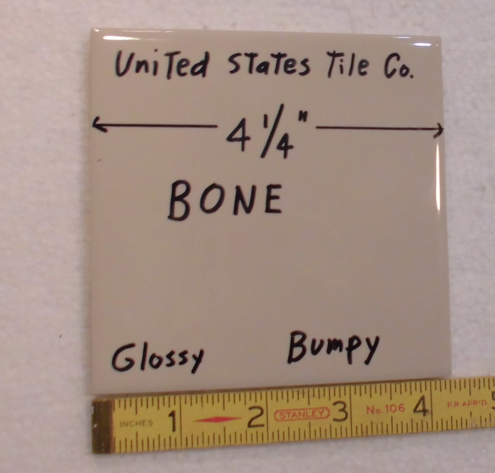 1 pc. Glossy Ceramic Tile *Bone Color* 4-1/4″ New Stock, Large Bumps