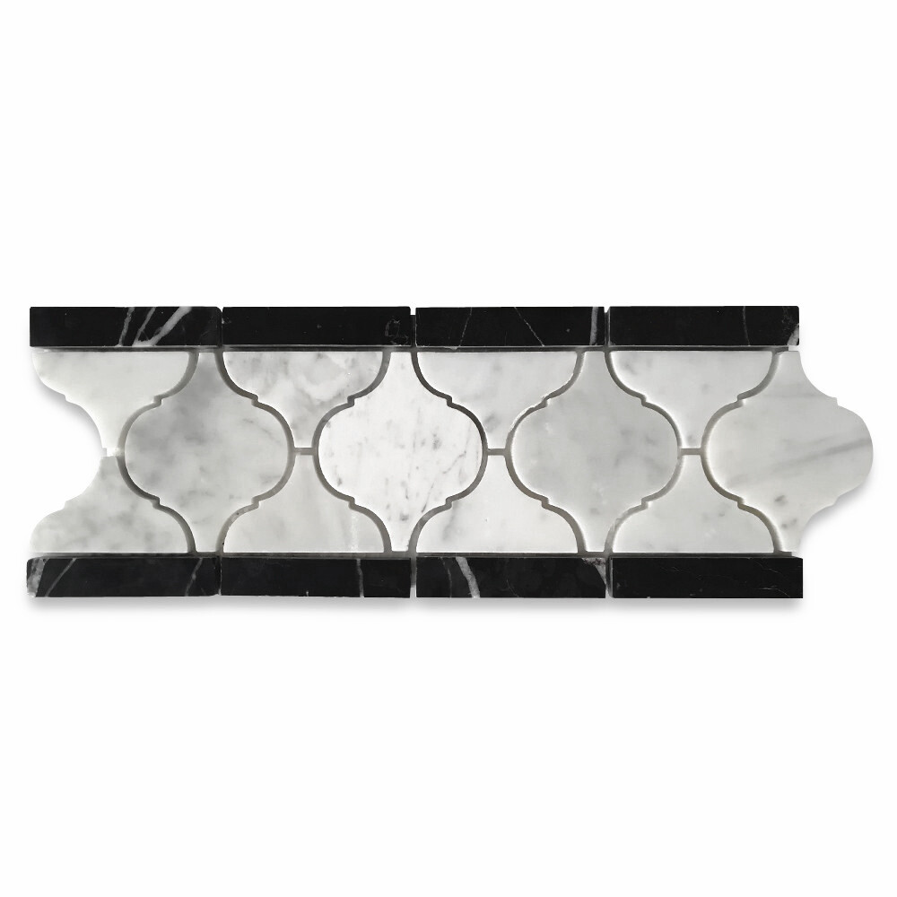 C892B1XP Carrara White Marble Border Tile Arabesque Baroque Listellos Polished